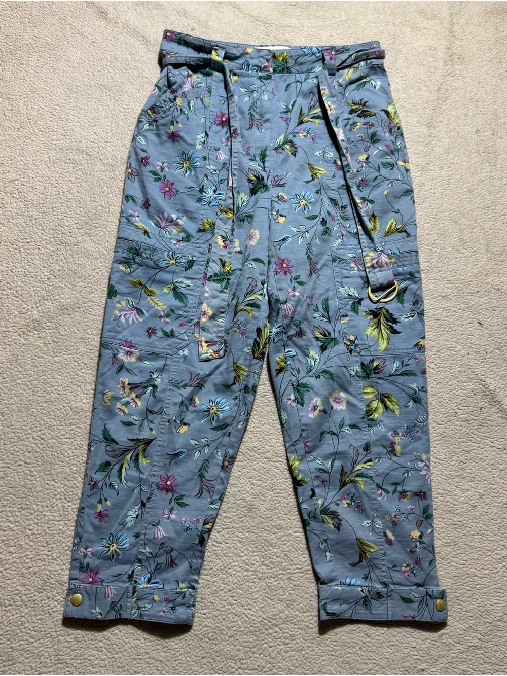 By Anthropologie Pants Womens 4P Petite Floral Victoria Cargo Belted High Rise‎